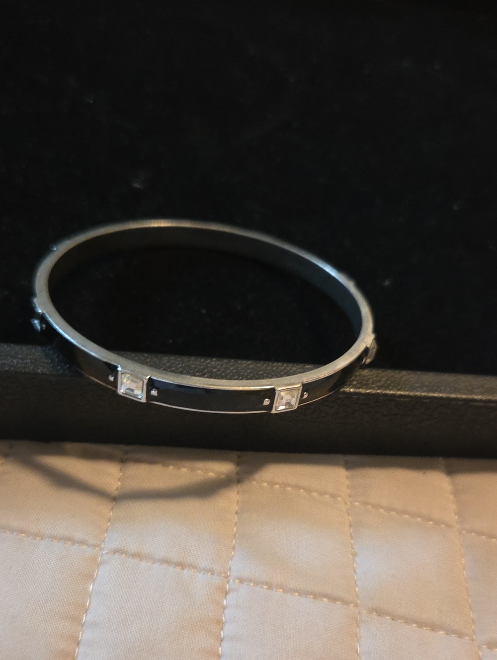 Lia Sophia Silver And Black Women's Bangle Bracelet - Sleek Polished Metal